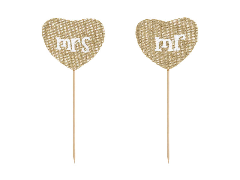Party Deco Toppery jutowe na tort Mr i Mrs - 18,5 cm - 2 szt. KPT39-008