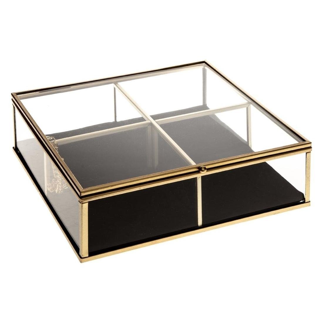 Atmosphera Szkatułka na biżuterię szklana 4 przegrody 20x20x6 cm złote obramowanie B07WZL426P