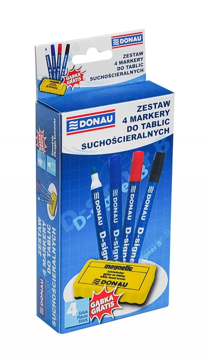 Donau Zestaw markerów do tablic suchościeralnych z gąbką