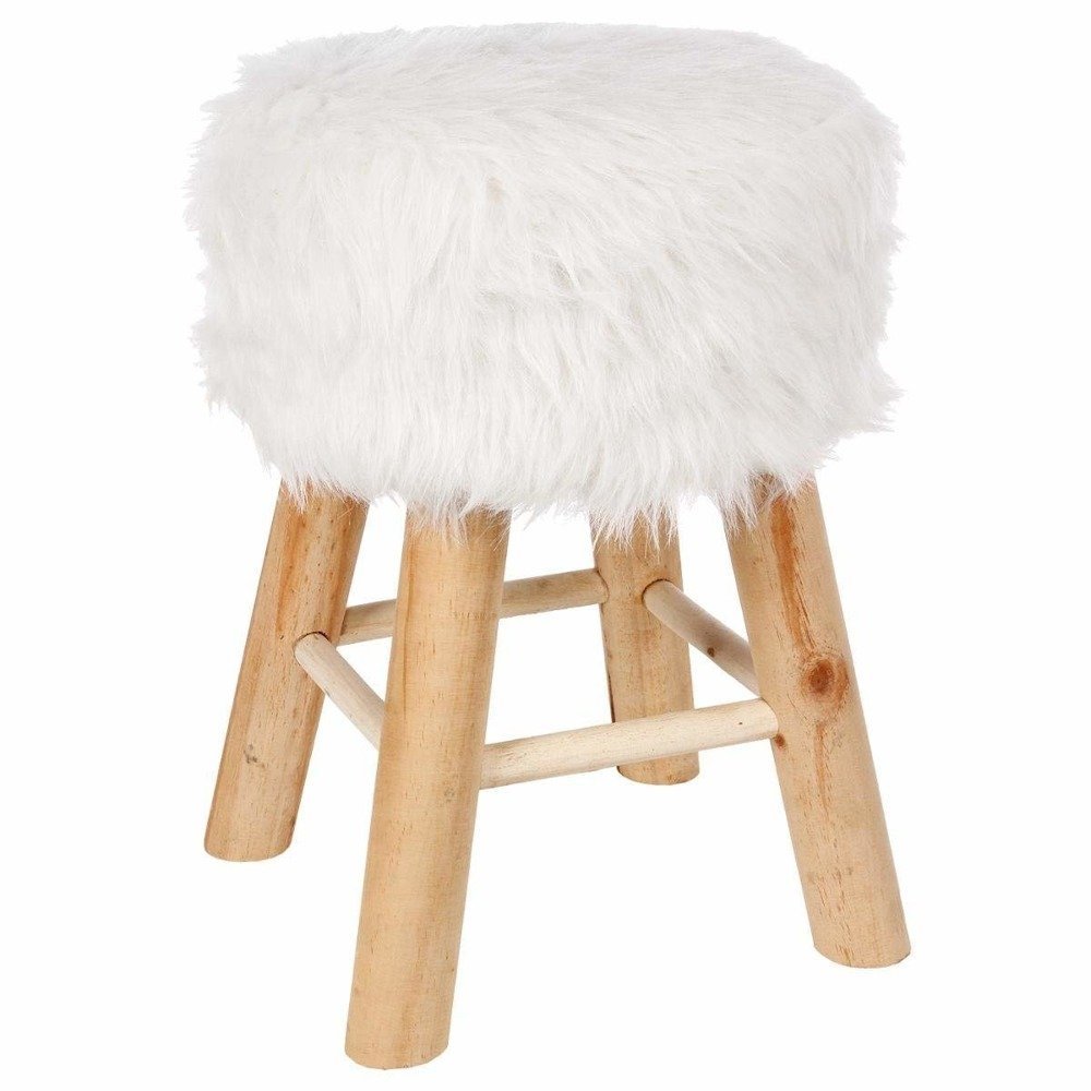 Atmosphera Créateur d'intérieur Atmosphera Créateur dintérieur Wygodny uniwersalny taboret z miękkim siedziskiem la futro) o średnicy 30 cm cztery drewniane nogi kolor siedziska biały B07DRRBCLS