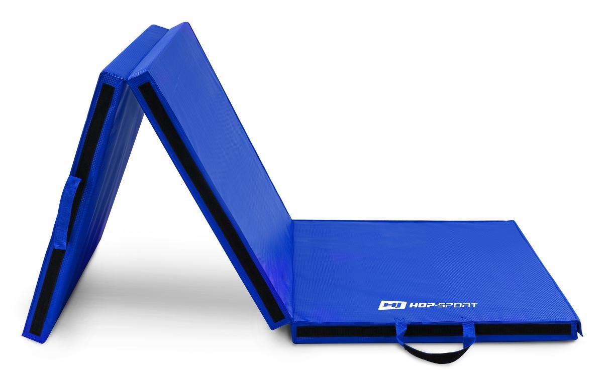 Hop-sport Materac gimnastyczny składany średnio twardy z rzepami 5cm - niebieski