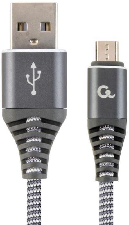Gembird KABEL PREMIUM MICRO USB 2.0 AM-MBM5P (METALOWE WTYKI,OPLOT) 1M, SZARO/BIAŁY CC-USB2B-AMmBM-1M-WB2