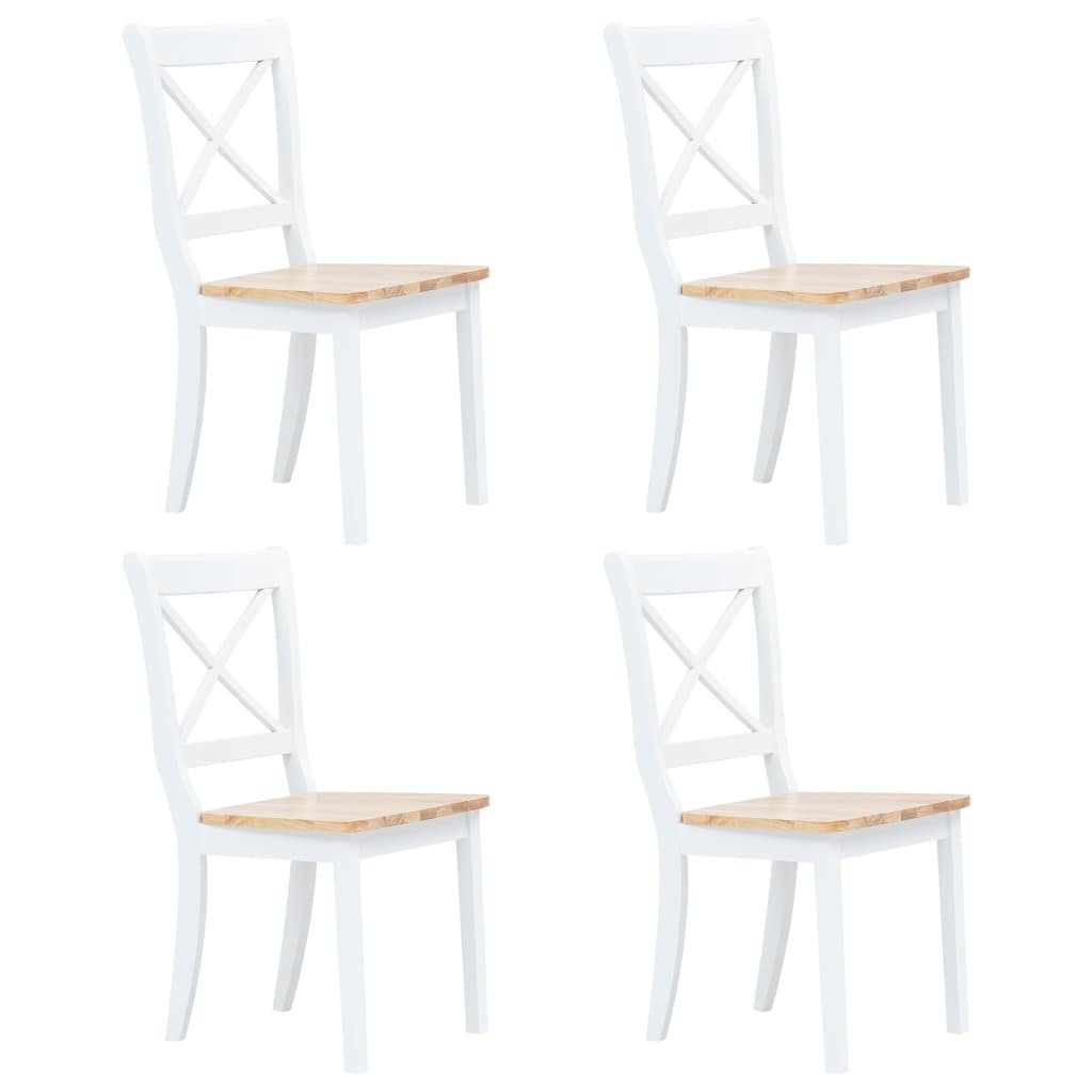 vidaXL Krzesła jadalniane, 4 szt., biało-brązowe, drewno kauczukowca