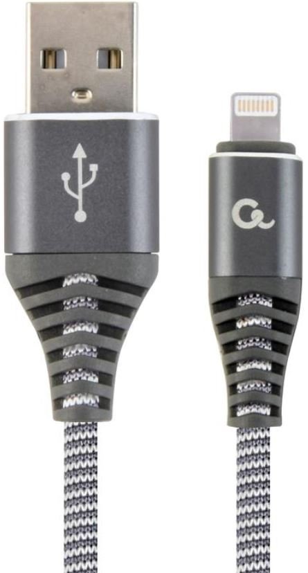 Gembird KABEL PREMIUM USB 2.0 DO 8-PIN (METALOWE WTYKI,OPLOT NYLONOWY) 2M, SZARO/BIAŁY CC-USB2B-AMLM-2M-WB2
