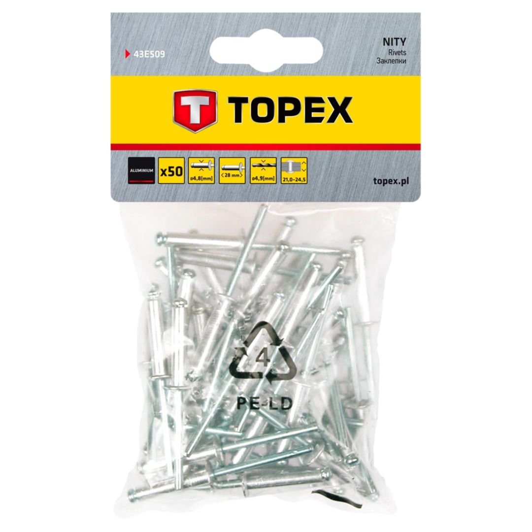 Topex Nity aluminiowe 4,8 x 28mm, 50 sztuk, , 43E509