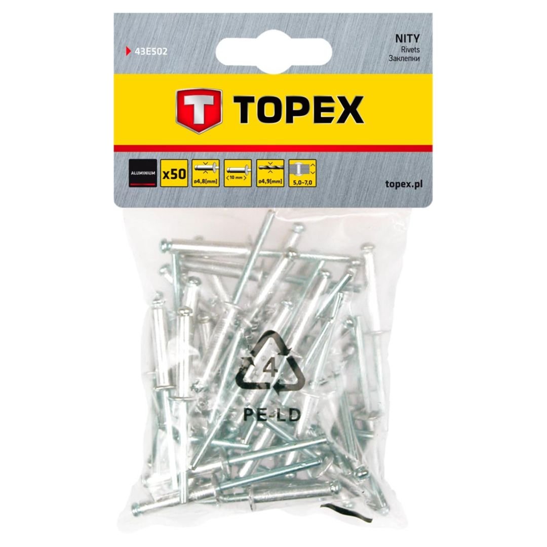 TOPEX Nity aluminiowe 4.8 x 10 mm, 50 szt. TOP-43E502