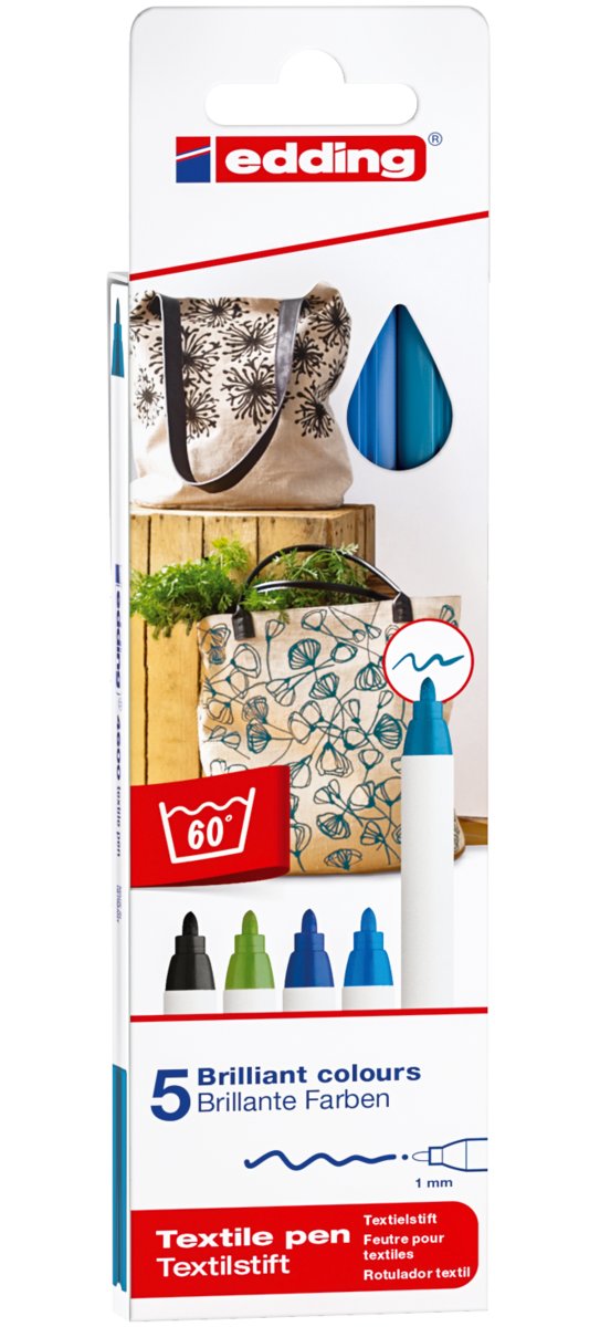 Edding 4600 na przybory do pisania do tekstyliów, zestaw 5-cz. 4-4600-5099