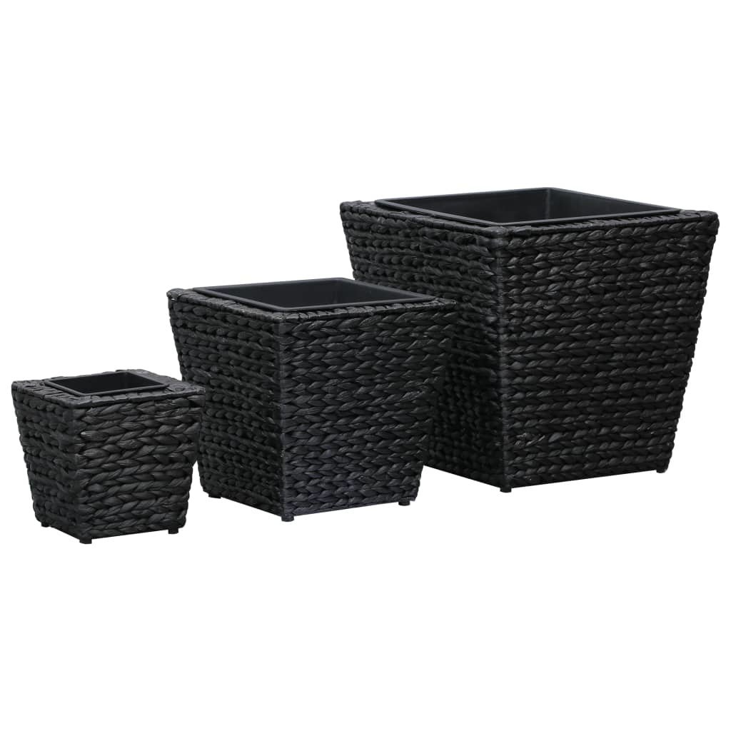 vidaXL Donice ogrodowe, 3 szt., hiacynt wodny, czarne