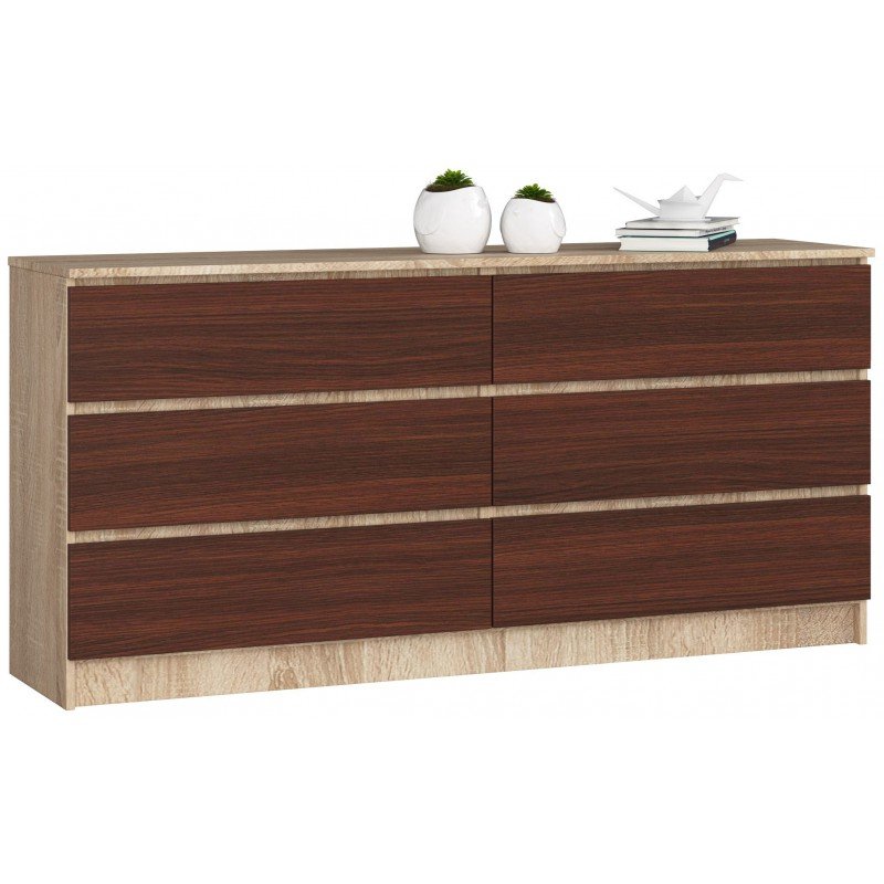 Akord Fabryka mebli KOMODA K 160cm 6 SZUFLAD SONOMA / WENGE OP0LK-1DĄBWEN006