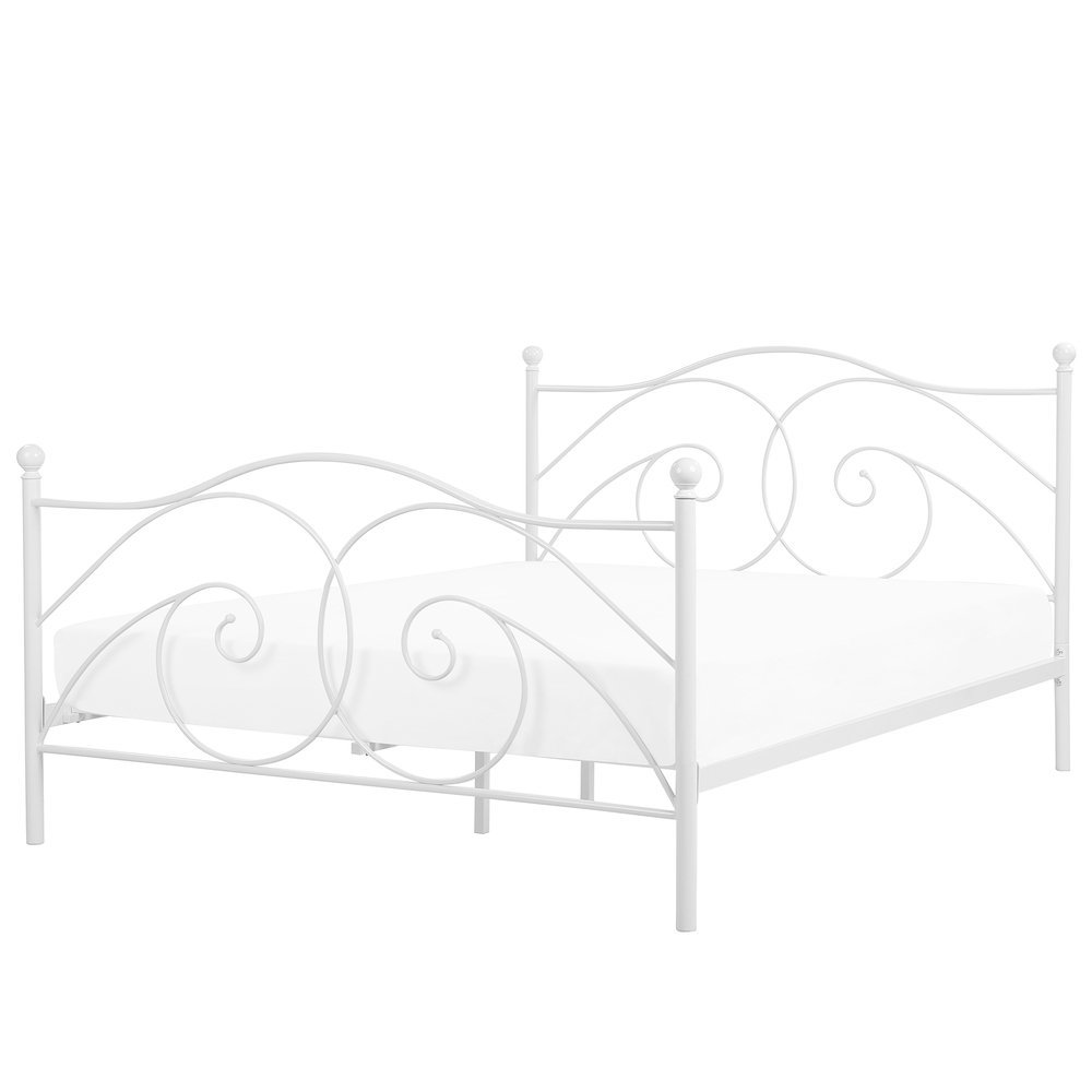 Beliani Łóżko białe 180 x 200 cm metalowe ze stelażem DINARD