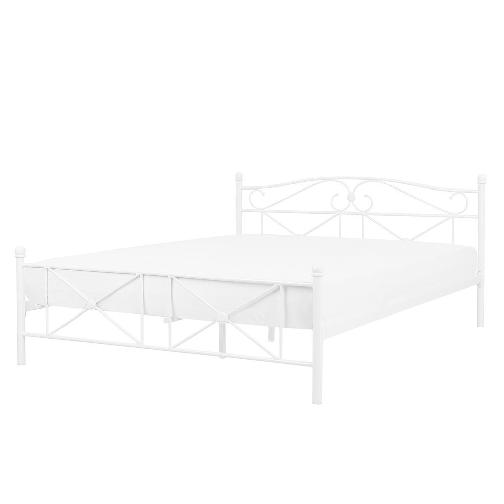 Beliani Łóżko białe 180 x 200 cm metalowe ze stelażem RODEZ