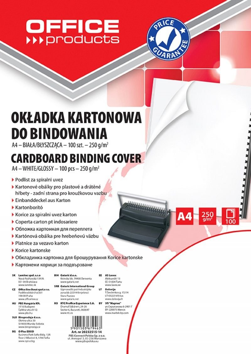 Office Products Okładki do bindowania A4 kartonowa błyszcząca 100 sztuk biała