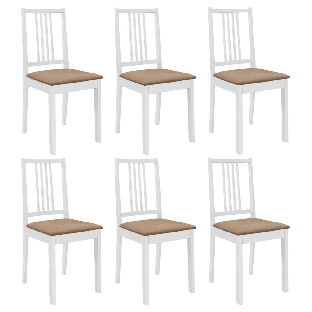 vidaXL Krzesła z poduszkami, 6 szt., białe, lite drewno kauczukowca