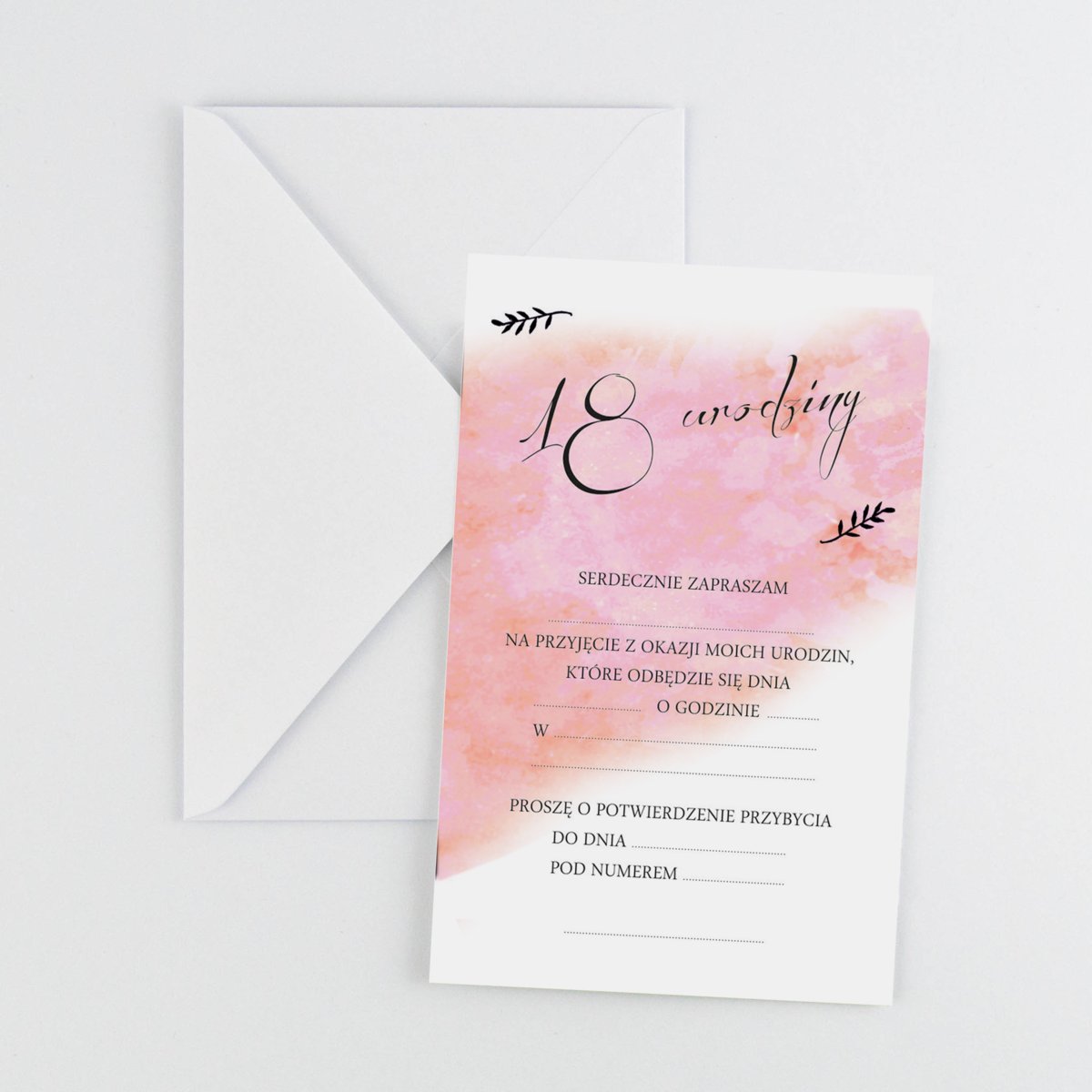 Zaproszenia na 18 urodziny, z motywem Akwareli, Coral Watercolor, 5 sztuk