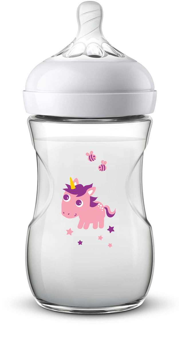 Philips Avent Natural SCF070/25, 260 ml, naturalna butelka do picia, system antykolisowy, wzornictwo z jednorożcem, 1 opakowanie