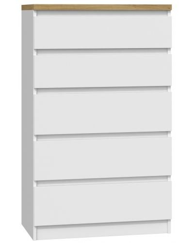 Topeshop KOMODA SZAFKA 5 SZUFLAD M5 B22 BIEL DĄB ARTISAN