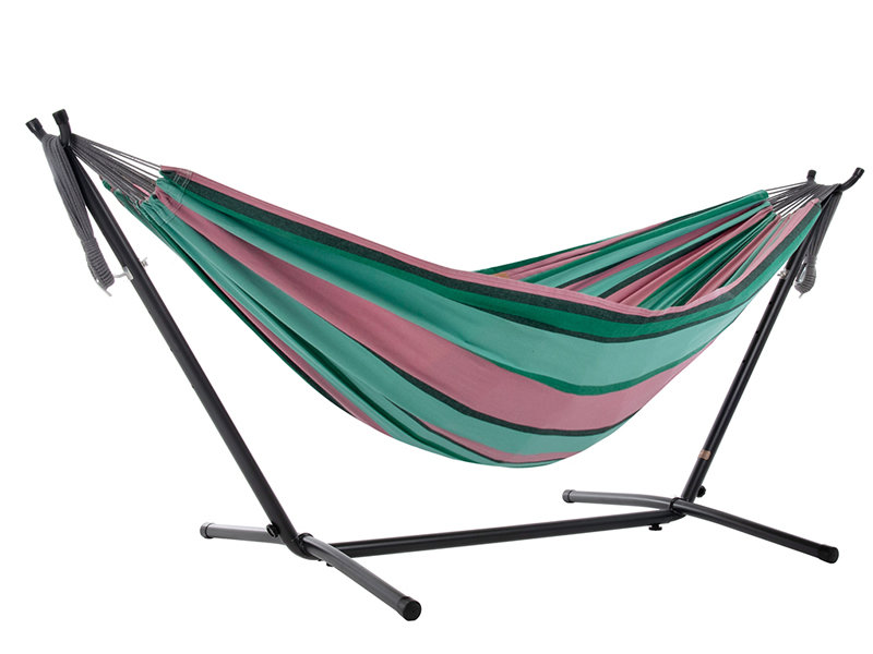 Hamak dwuosobowy VIVERE Combo, + stojak metalowy 8f, różowo-zielony, 312x150 cm