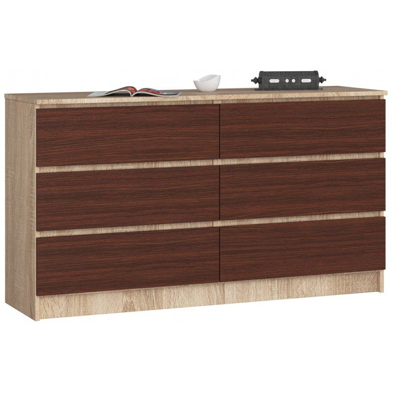 Akord Fabryka mebli KOMODA K140 6 SZUFLAD SONOMA / WENGE OP0LK-1DĄBWEN002