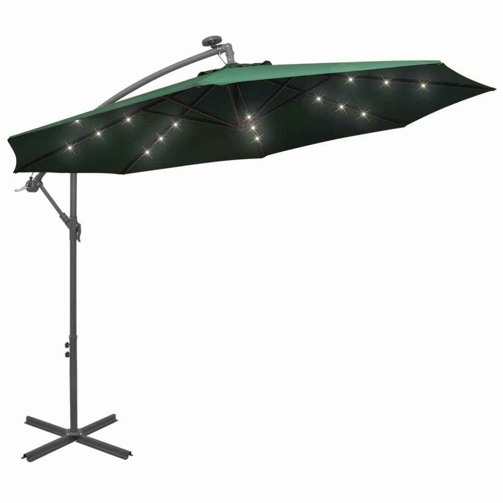 Фото - Пляжна парасоля VidaXL Parasol ogrodowy wiszący, światła LED, 300 cm, metal, zielony Lumarko! 