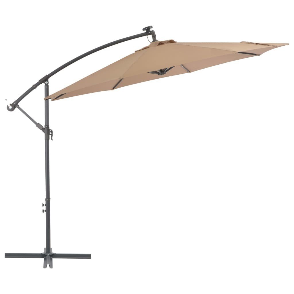 vidaXL Parasol wiszący z LED i stalowym słupkiem, 300 cm, taupe