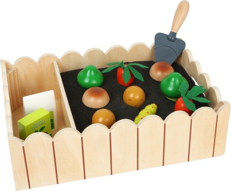 Small Foot by Legler small Foot 12011 zestaw do gry w warzywa z drewna, grządka dla dzieci od 3 lat, zestaw do zabawy z warzywami, nawozem i łopatką, zabawka, wielokolorowy
