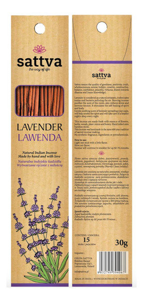 Sattva Ayurveda LAWENDA naturalne indyjskie kadzidełka 15 patyczków 30g