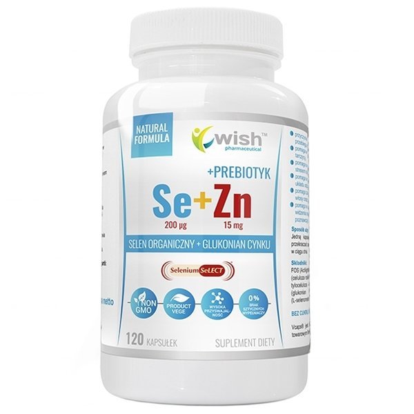 Wish Pharmaceutical Wish Selen 200 mcg + Cynk 15 mg + Prebiotyk - 120 kapsułek
