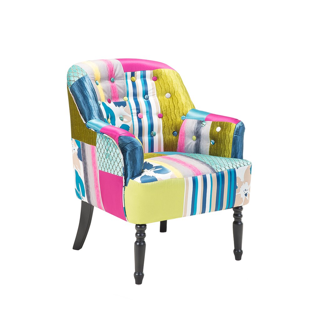 Beliani Fotel niebieski patchwork - fotel wypoczynkowy do salonu tapicerow