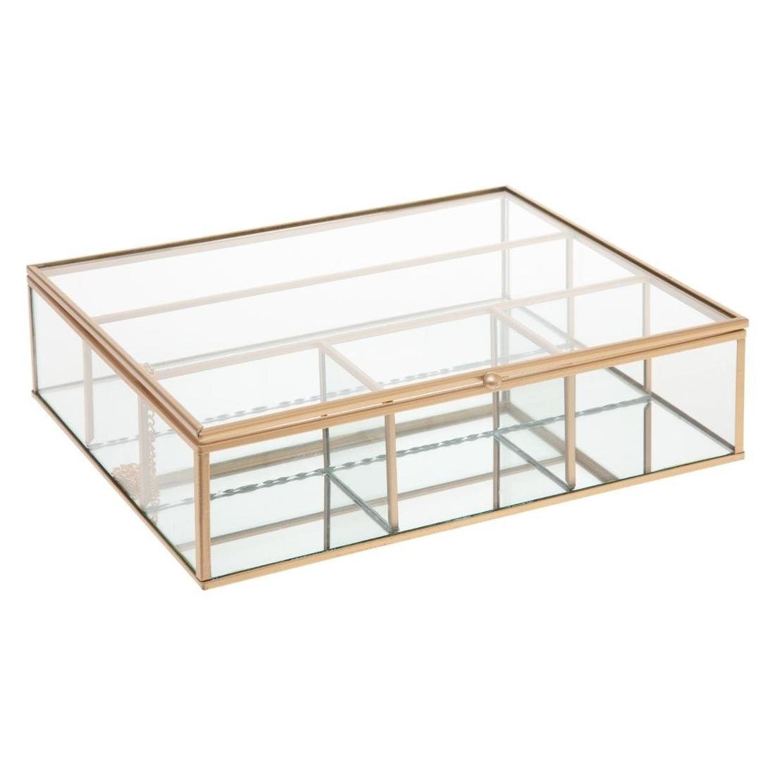 Atmosphera Szkatułka na biżuterię szklana 4 przegrody 27x22x7 cm złote obramowanie B07WDLG6P4