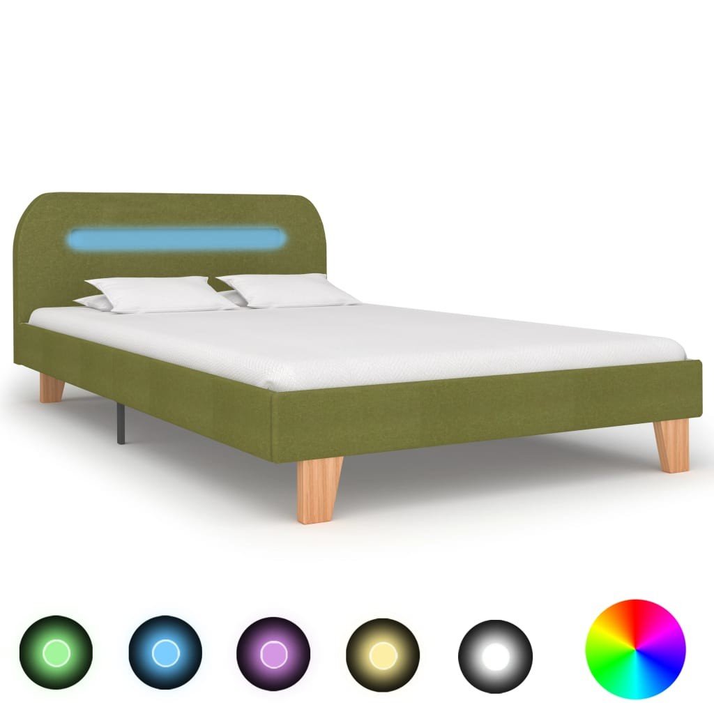 Фото - Ліжко VidaXL Rama łóżka z LED, zielona, tapicerowana tkaniną, 120 x 200 cm Lumarko! 