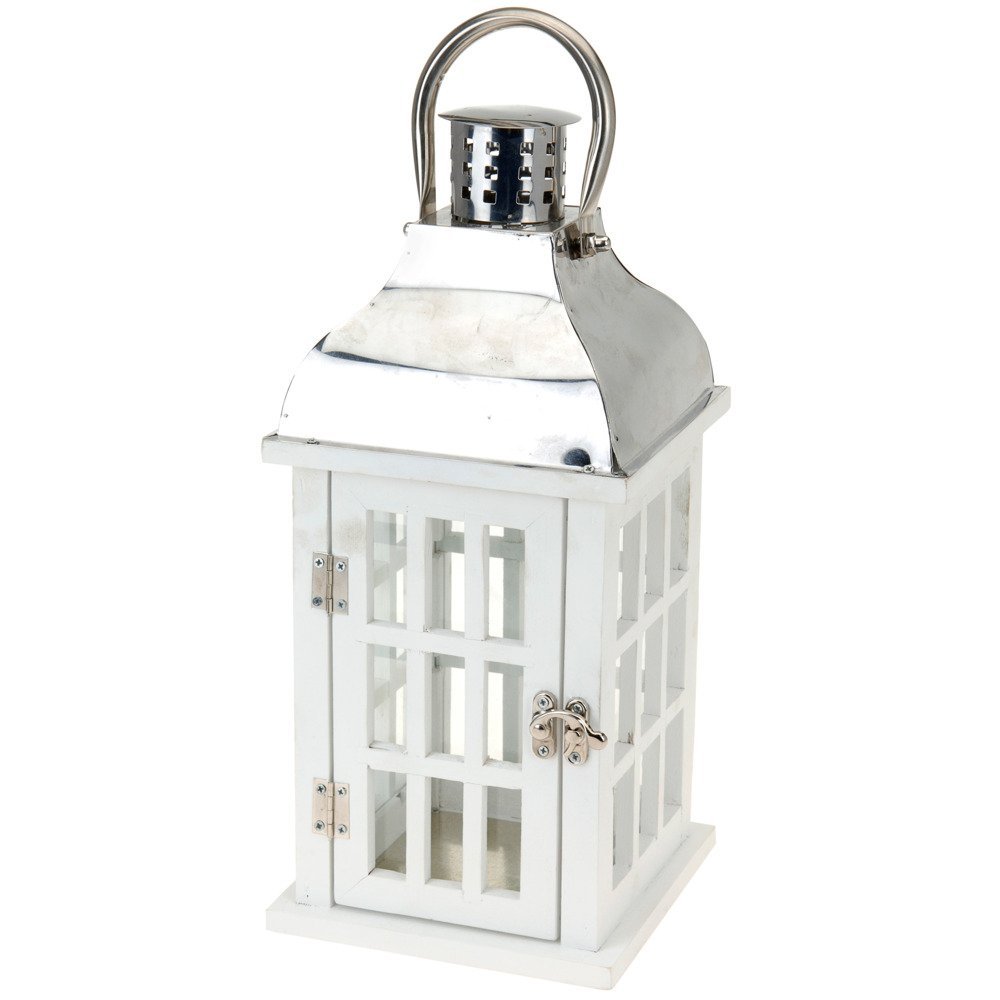 Drewniany lampion HOME STYLING COLLECTION, biały, 15x15x32 cm