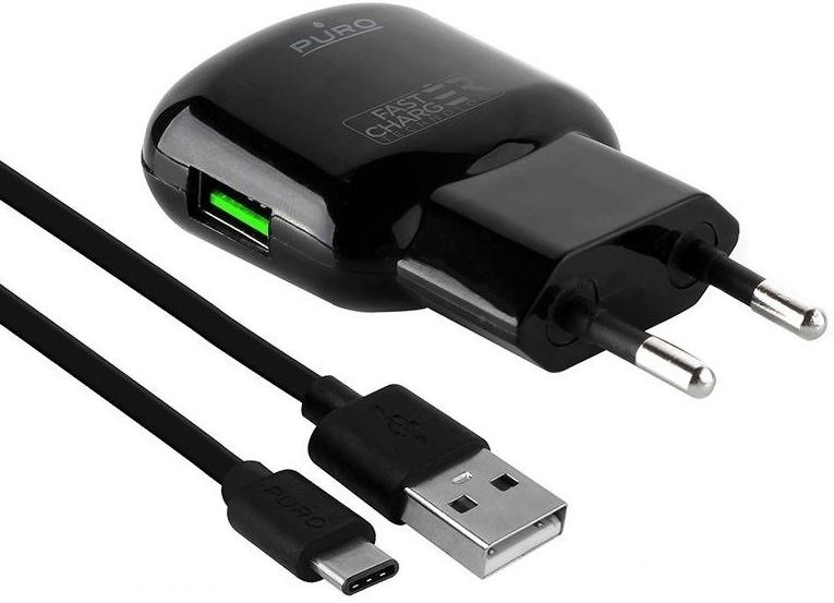 PURO Travel Fast Charger - Ładowarka sieciowa + kabel USB-C 1m (czarny) FCMTCUSBCUSB31BLK