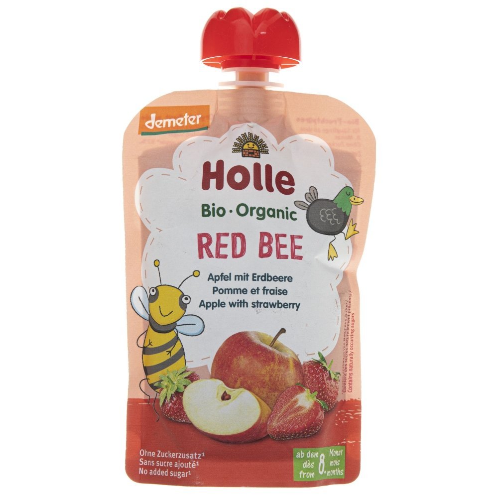 Holle Baby Mus owocowy Czerwona Pszczółka jabłko truskawka - 100 g L009