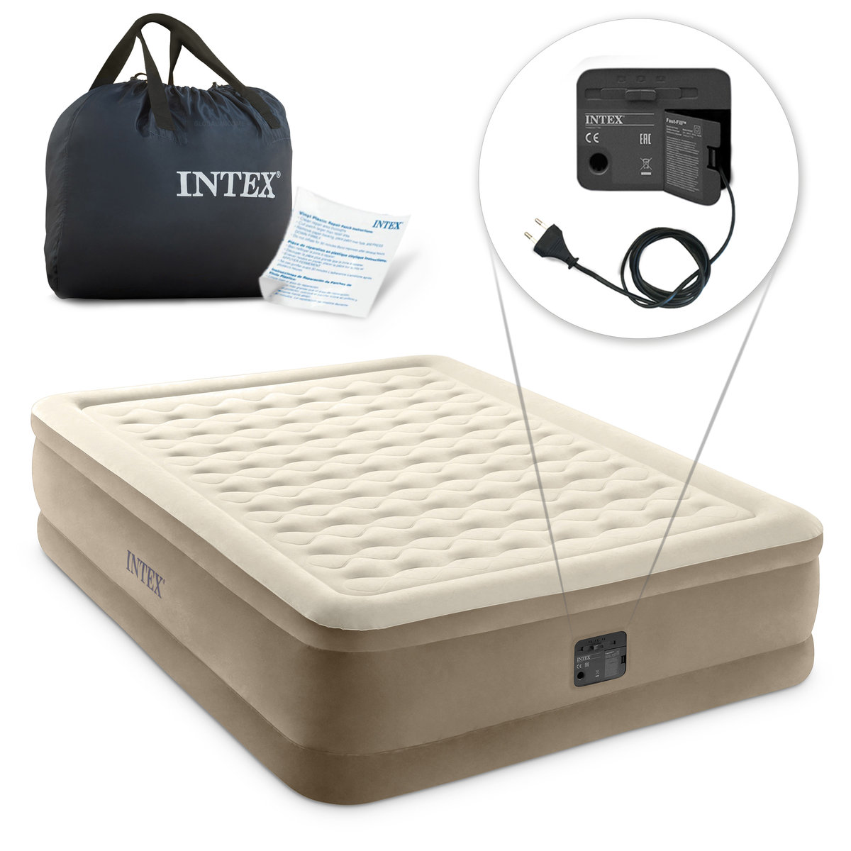 Intex Materac do spania 152 x 203 x 46 cm Ultra Plush Queen z wbudowaną pompką elektryczną 64428