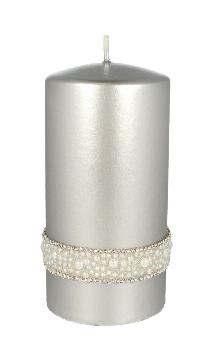Artman Candles Candles Crystal Opal Pearl Świeca ozdobna walec średni srebrny 1szt