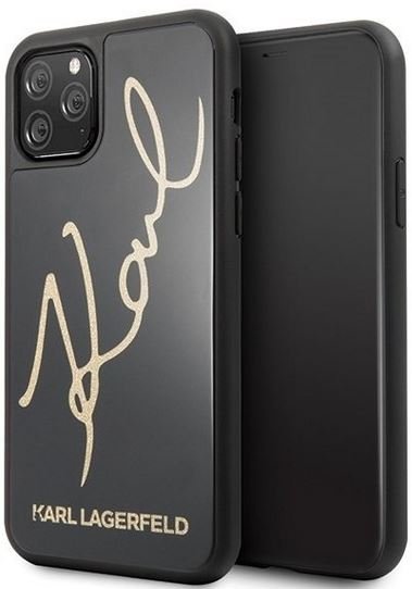 Karl Lagerfeld Double Layers Tempered Glass Glitter Signature Case - Etui iPhone 11 Pro (czarny)