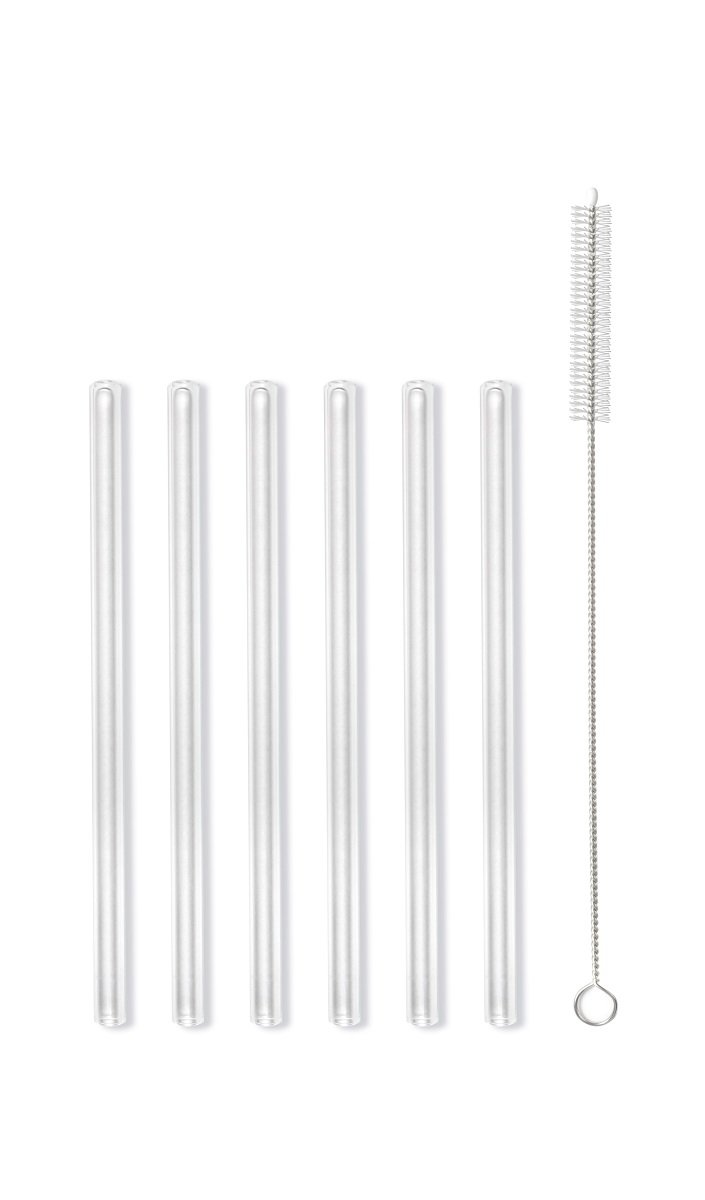 Vialli Design Vialli Design Vita Glass 6 Szt Transparentne Słomki Wielorazowe Do Napojów I Drinków Szklane Ze Szczoteczką