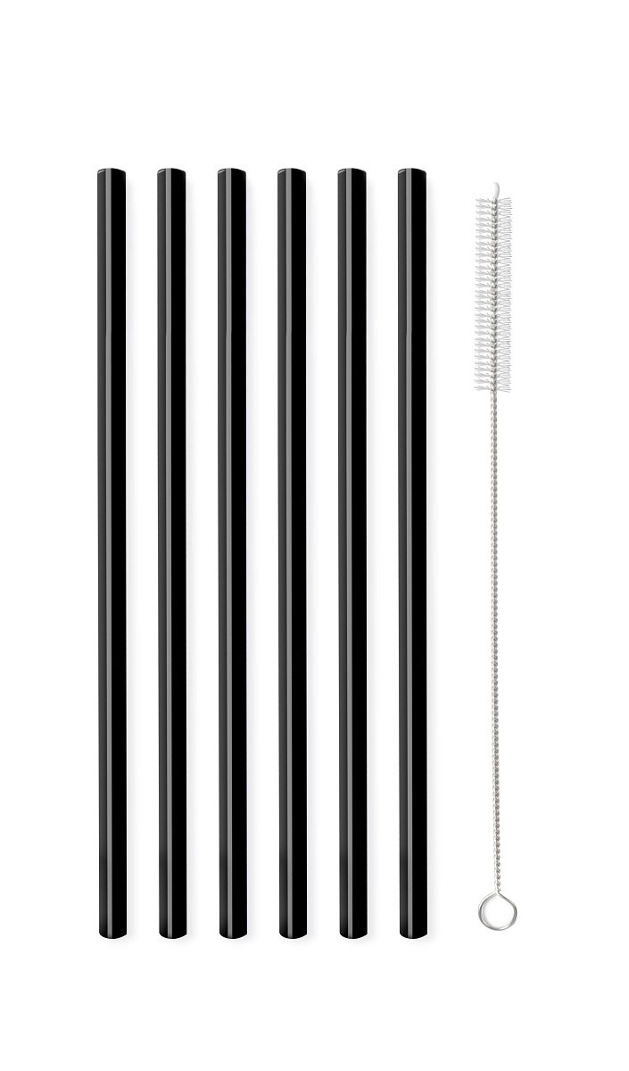 Vialli Design Vialli Design Vita Glass Long 6 Szt Czarne Słomki Wielorazowe Do Napojów I Drinków Szklane Ze Szczoteczką
