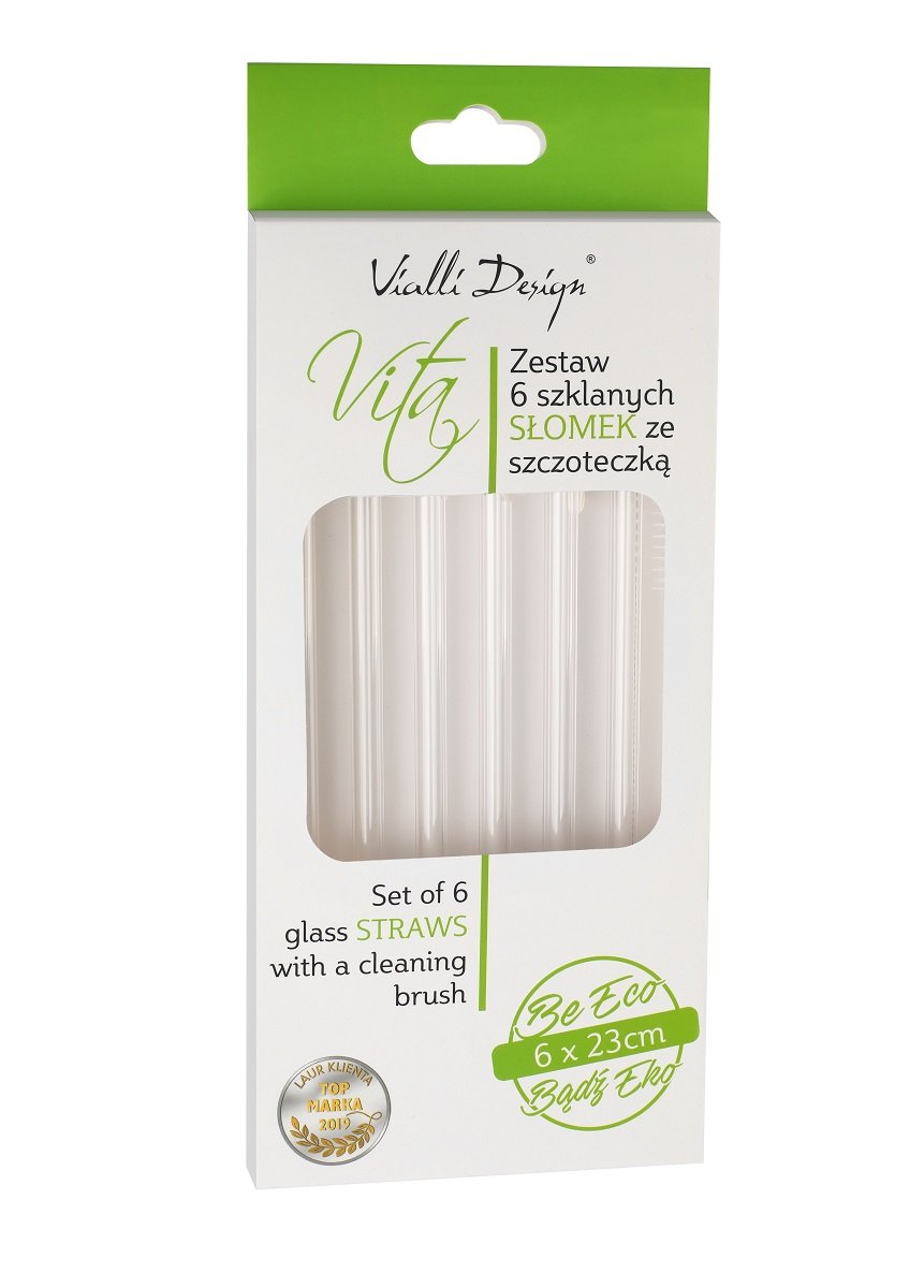 Vialli Design Vialli Design Vita Glass Slant 6 Szt Transparentne 26629) Słomki Wielorazowe Do Napojów I Drinków Szklane Ze Szczoteczką