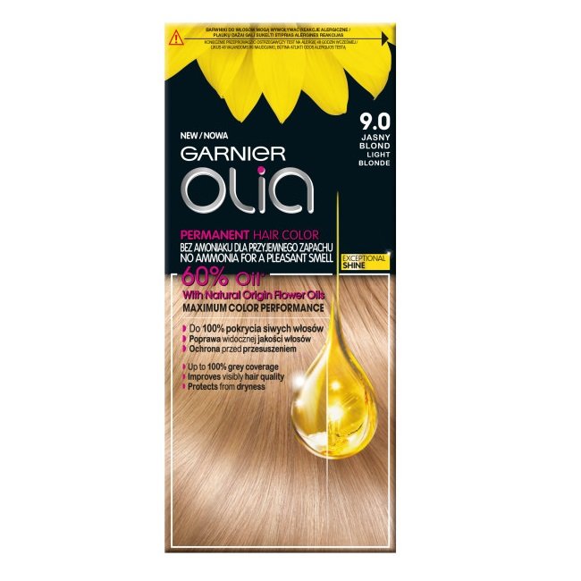 Garnier Olia 9.0 Jasny blond, farba do włosów bez amoniaku, 60% olejków