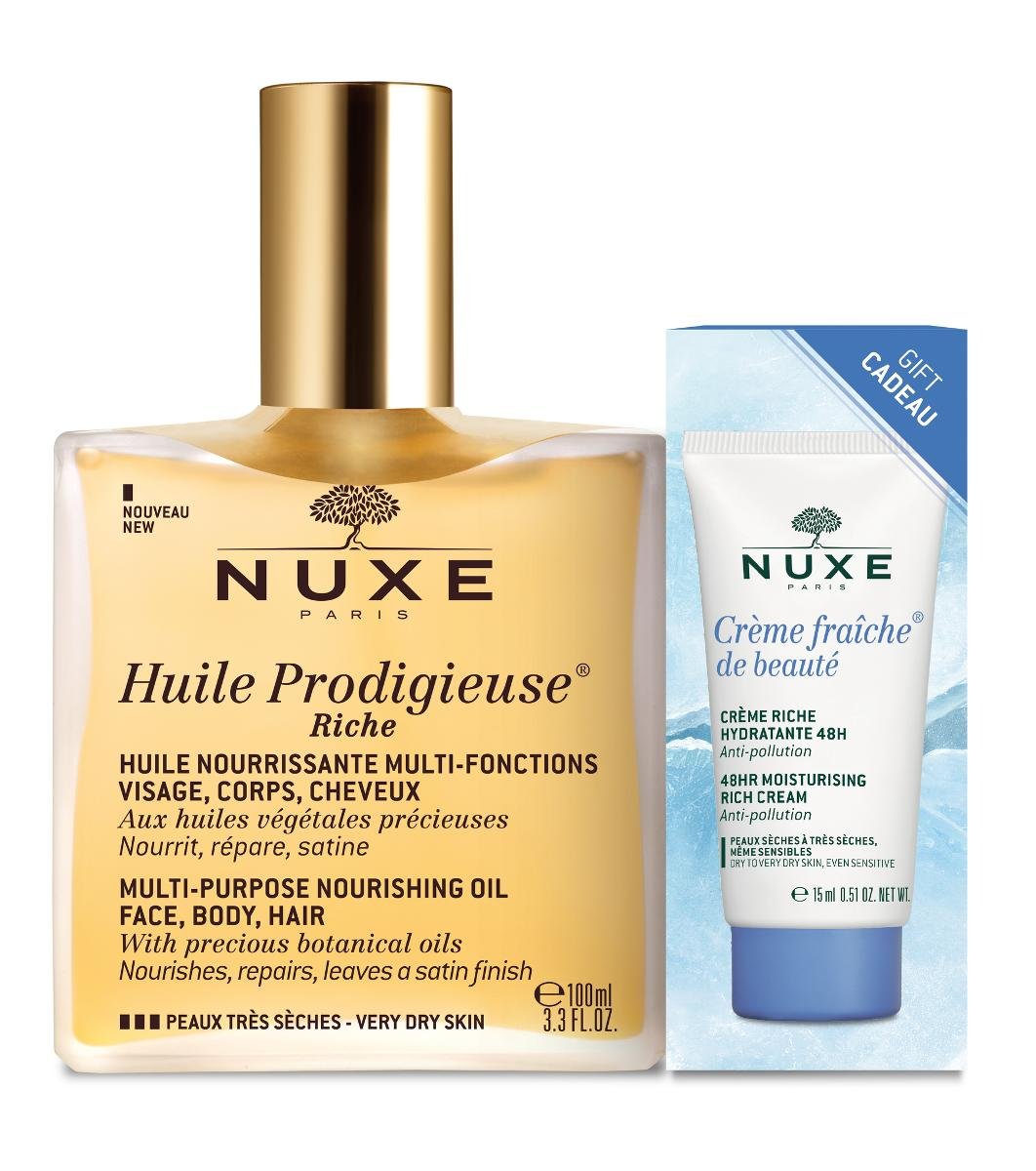 Nuxe Huile Prodigieuse RICHE 100ml + Creme fraiche de beaute 15 ml