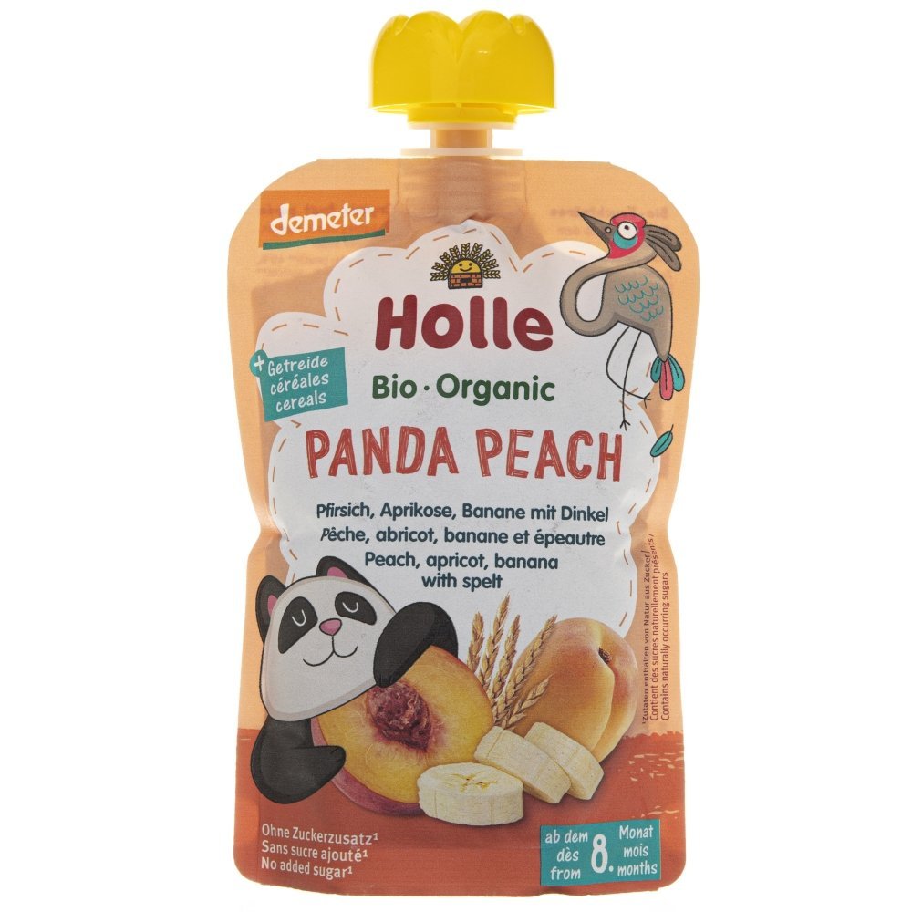 Holle Baby Mus owocowy Brzoskwiniowa Panda brzoskwinia morela banan z orkiszem - 100 g L085