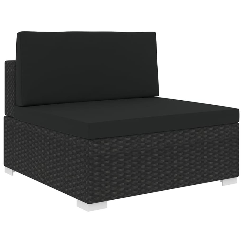 vidaXL Środkowa sofa z poduszką, polirattan, czarna