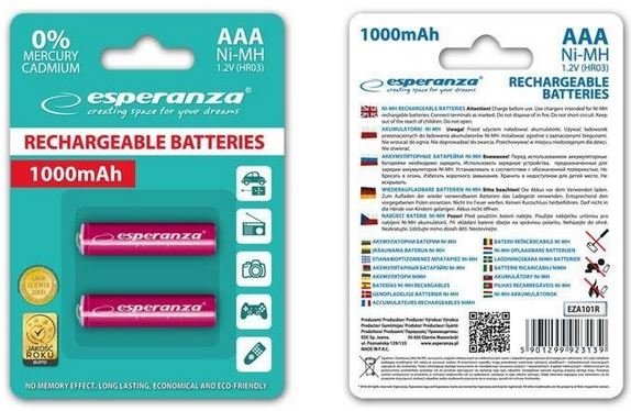 Esperanza 1000mAh 2 szt AAA Czerwone EZA101R (EZA101R)