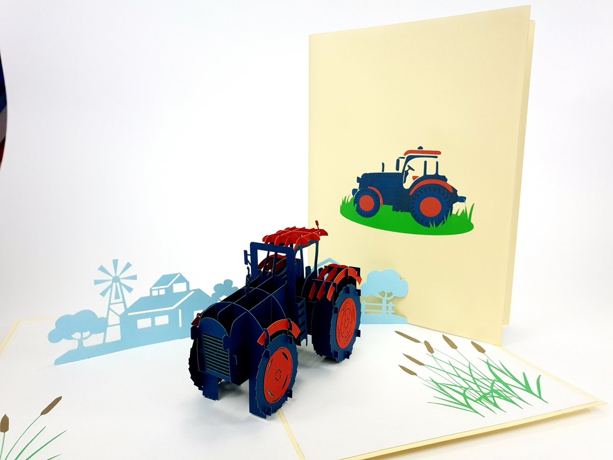 Karnet okolicznościowy 3D, Kolorowy traktor na farmie