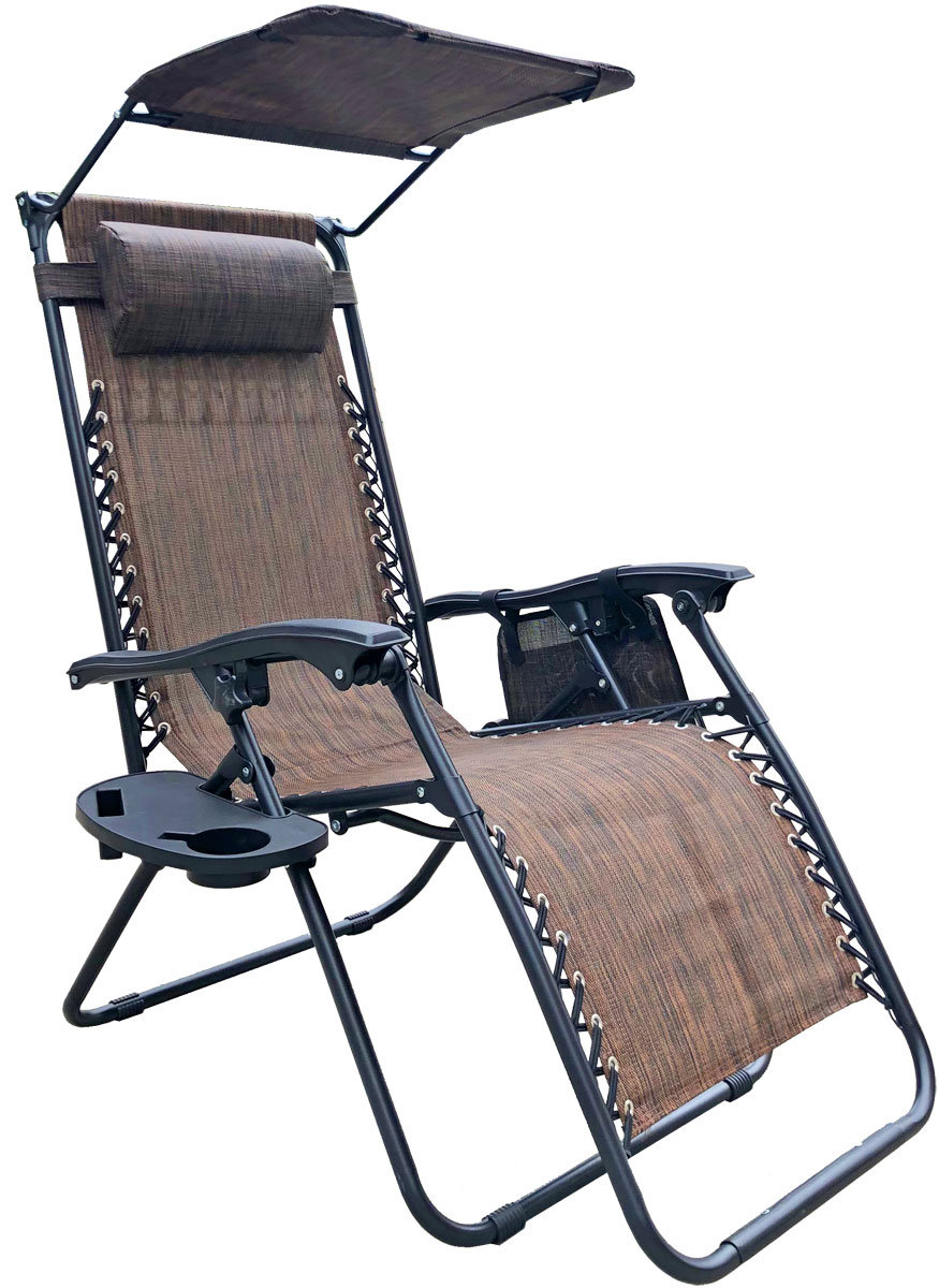 Saska Garden Fotel leżak ogrody składany z daszkiem i zagłówkiem brązowy   1020211