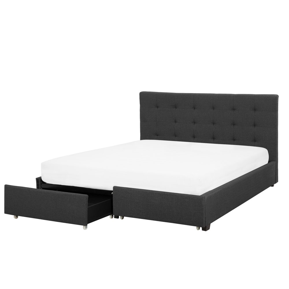 Beliani Łóżko tapicerowane 180 x 200 cm ze schowkiem ciemnoszare LA ROCHELLE