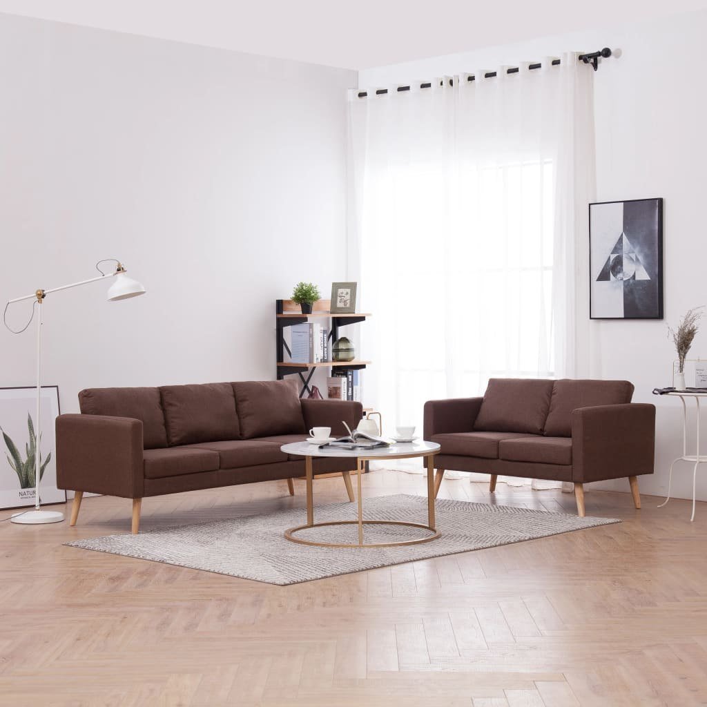 vidaXL vidaXL Zestaw 2 sof tapicerowanych tkaniną, brązowy