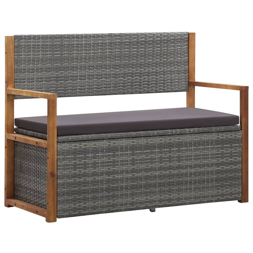 vidaXL Ławka ze schowkiem, 110 cm, rattan PE i drewno akacjowe, szara