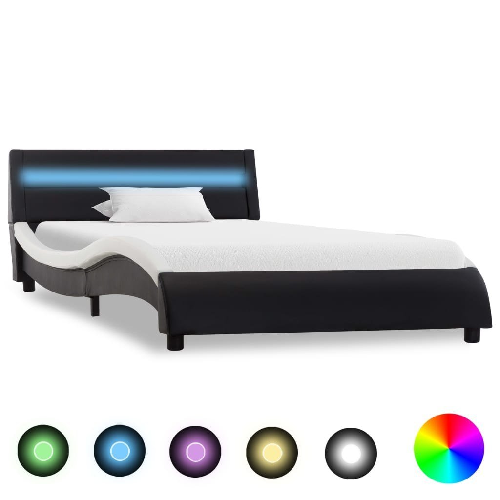 vidaXL Rama łóżka z LED, czarno-biała, sztuczna skóra, 100 x 200 cm